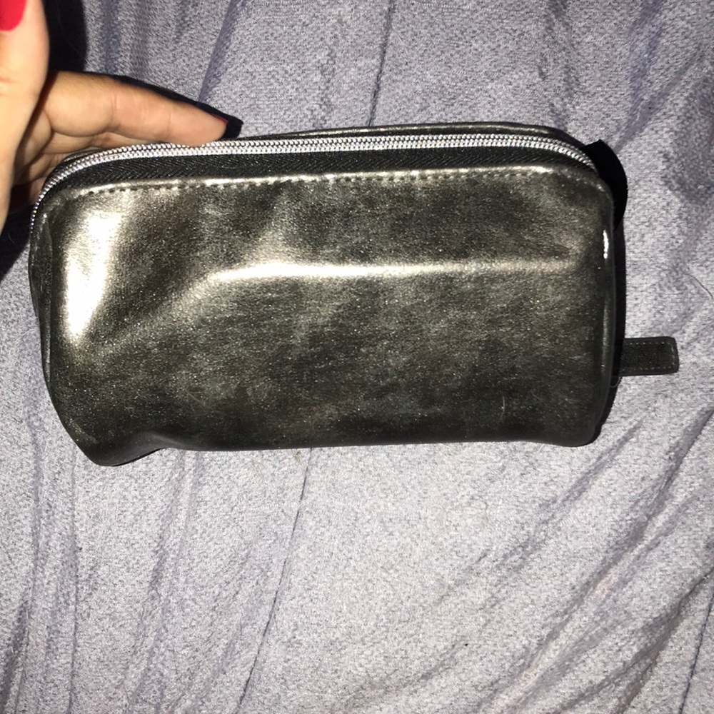 Metal grey travel makeup bag